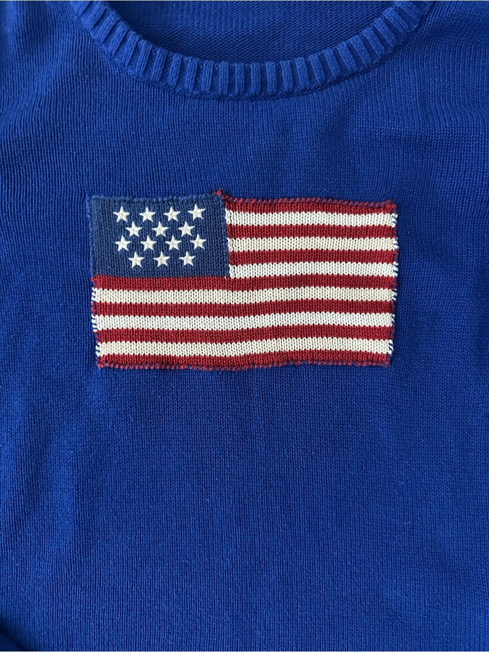 Vintage Lauren Ralph Lauren Cobalt Blue Crewneck Sweater with Flag Patch - Picture 2 of 4